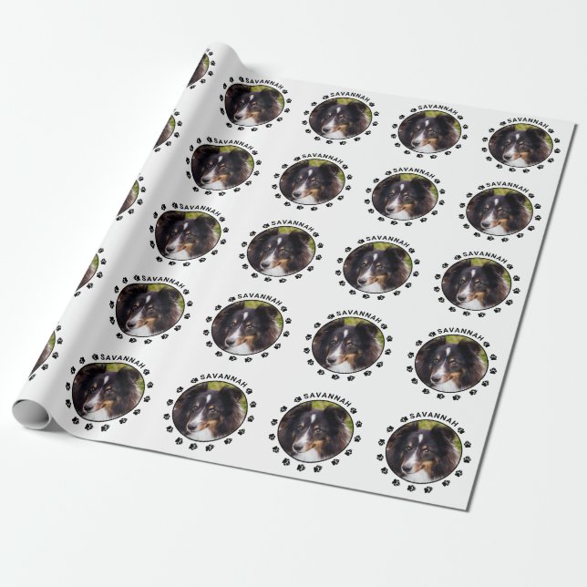 Papier Cadeau Modèle photo personnalisé avec pattes et Motif tex (Déroulé)
