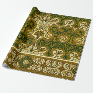 Papier Cadeau Modèle vintage vert et or floral