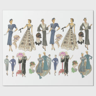 Papier Cadeau Modèles de mode filles flapper des années 1920 vin