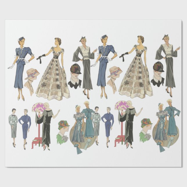 Papier Cadeau Modèles de mode filles flapper des années 1920 vin (Plat)