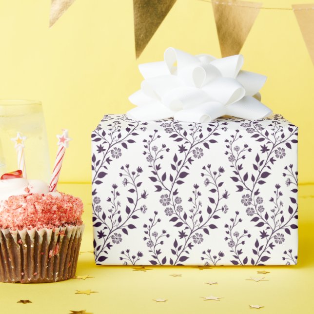 Papier Cadeau Modern Boho Floral Pattern Plum White (Fête d'anniversaire)