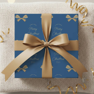 Papier Cadeau Modern Bows Nom de famille Christmas Blue & Creati