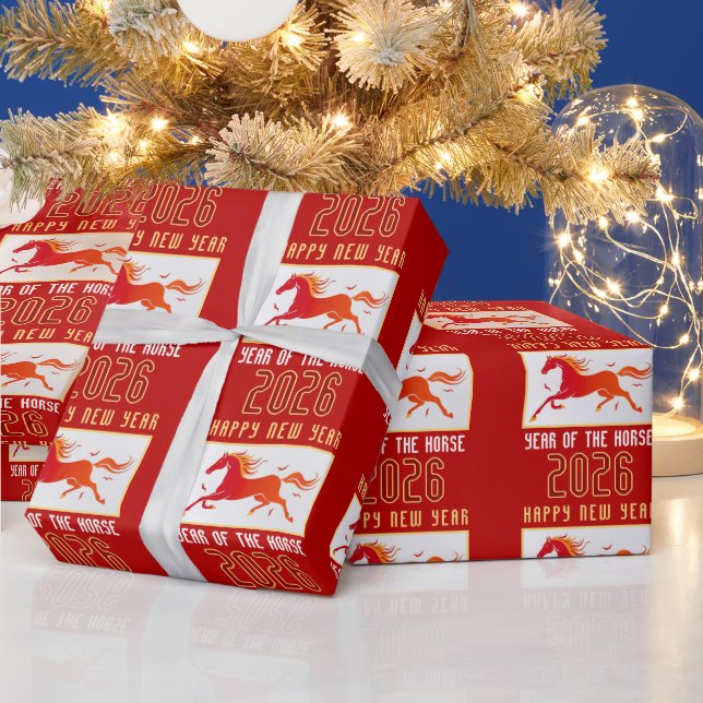 Papier Cadeau Modern Chinese Horse New Year 2026  (Vacances)