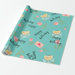 Papier Cadeau Modern Cute blue Joyeux anniversaire