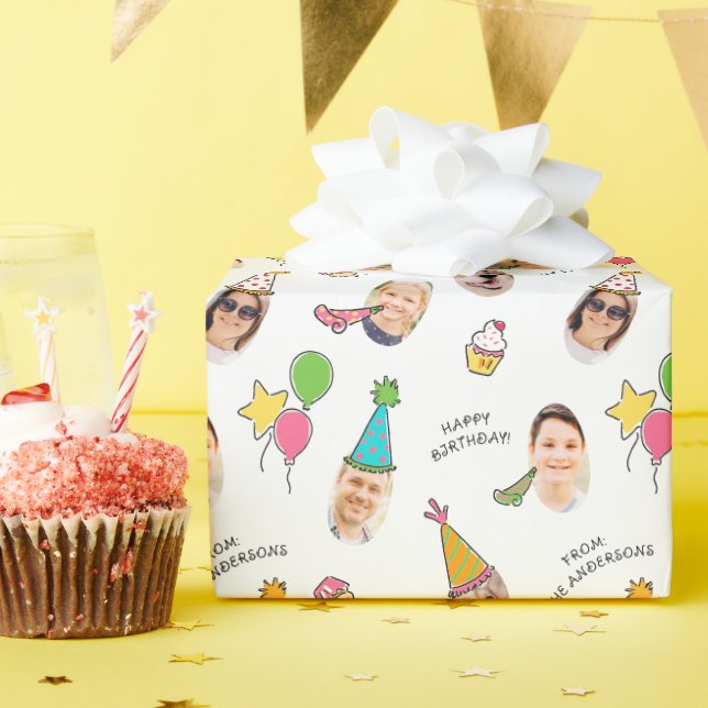 Papier Cadeau Modern Cute Funny Anniversaire Casquette Photo (Fête d'anniversaire)