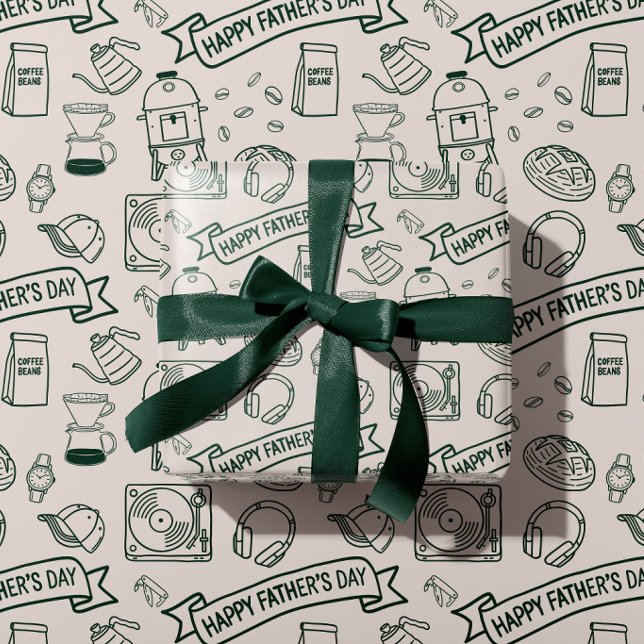 Papier Cadeau Modern Father's Day Doodle Pattern Millennial Dad (Créateur téléchargé)