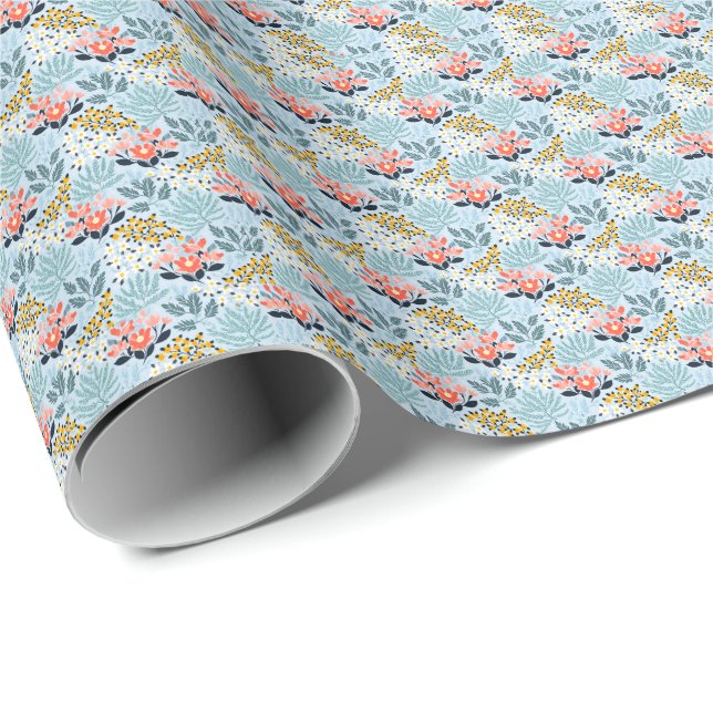 Papier Cadeau Modern Floral on Blue (Coin rond)