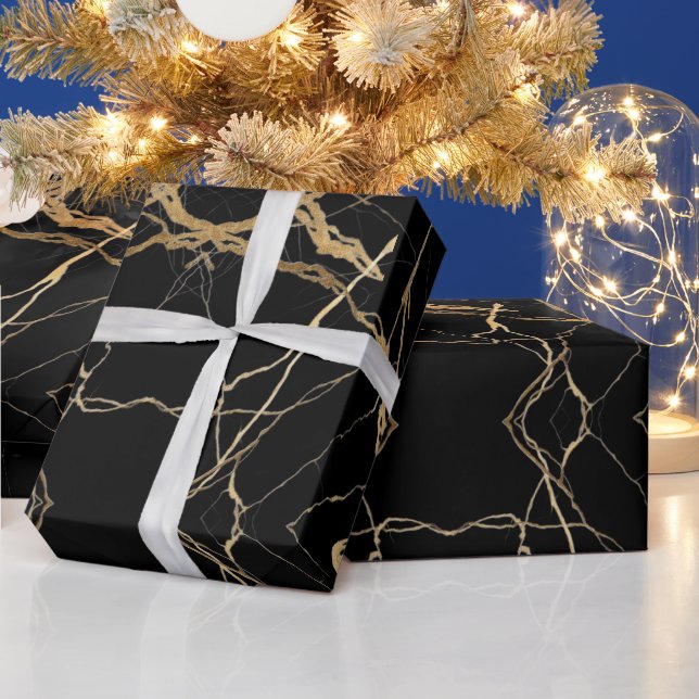 Papier Cadeau Modern Gold & black Marble  Minimalist Luxury  (Vacances)
