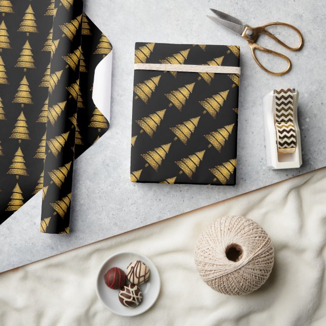 Papier Cadeau Modern Golden Black Christmas Tree  (Artisanat)