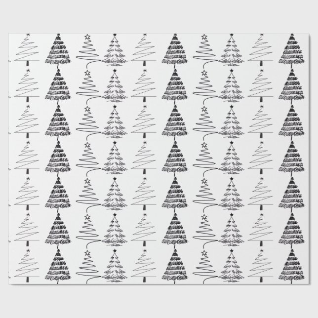 Papier Cadeau Modern Minimalist Christmas Trees Doodles (Plat)