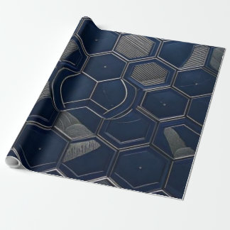 Papier Cadeau Modern Navy & Carbon Hexagon Tech Geometric