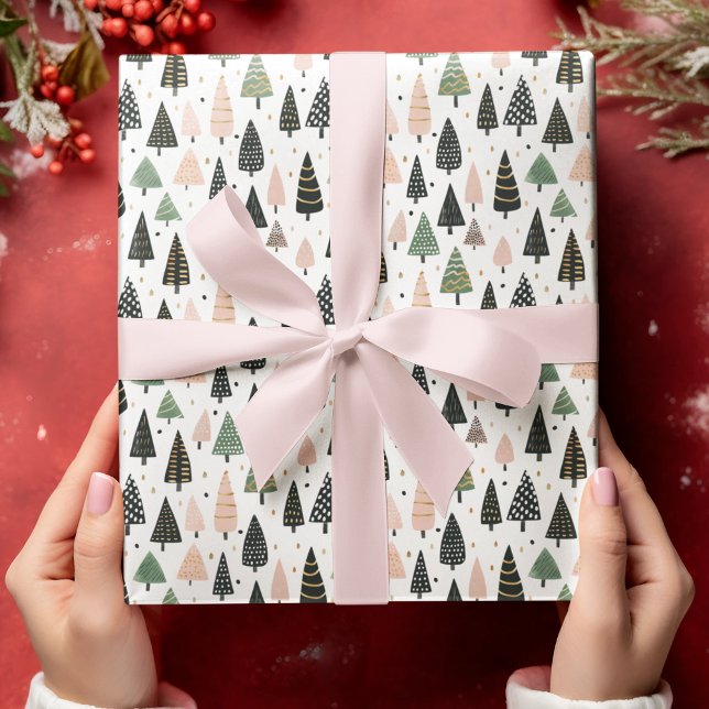 Papier Cadeau Modern Pink Christmas Tree Pattern (Créateur téléchargé)