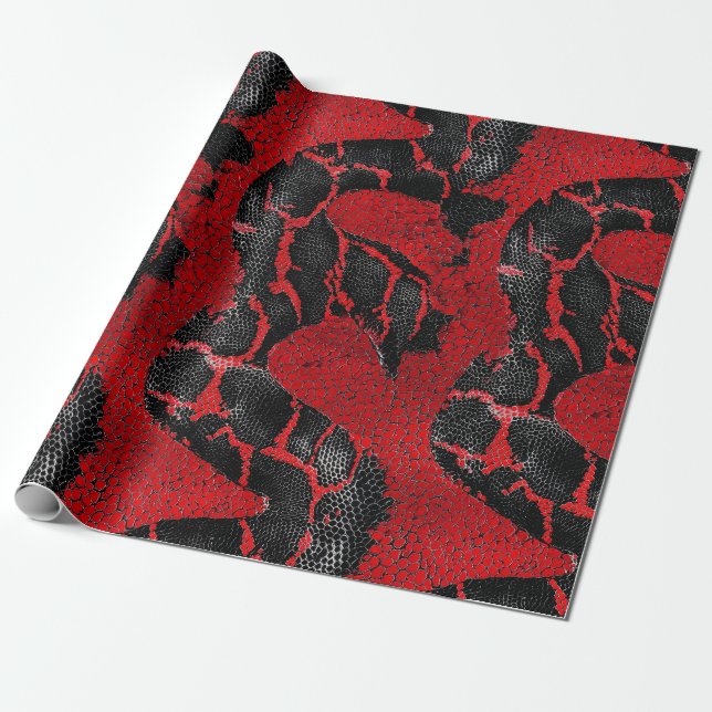 Papier Cadeau Modern Red & Black Python Skin Pattern Gift (Déroulé)