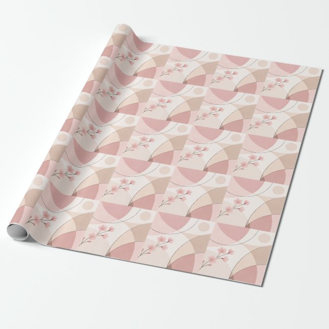 Papier Cadeau Modern Sakura Minimalist Geometric Wrapping Paper (Déroulé)
