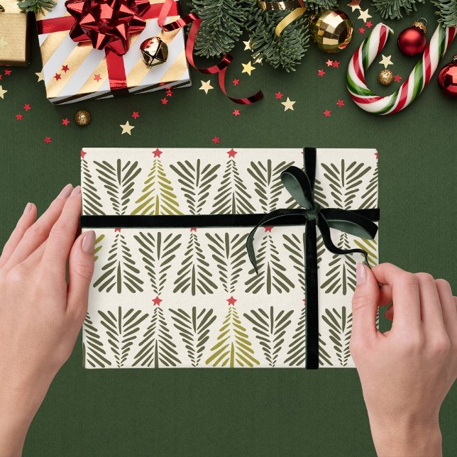 Papier Cadeau Modern Scandi Nordic Pine Tree Holiday Christmas  (Créateur téléchargé)