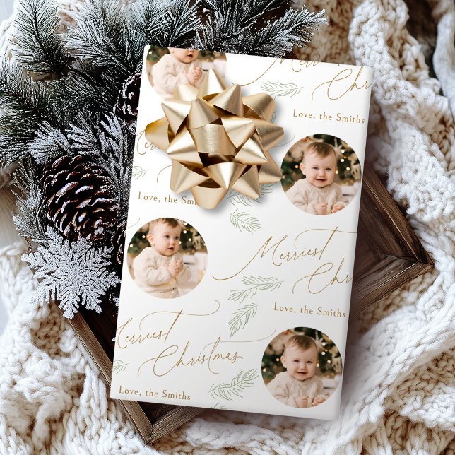 Papier Cadeau Modern Script Merriest Christmas Family 2 photo (Modern Script Merriest Christmas Family 2 photo Wrapping Paper)