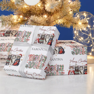 Papier Cadeau Modern Whimsical Holly Jolly Christmas Name 