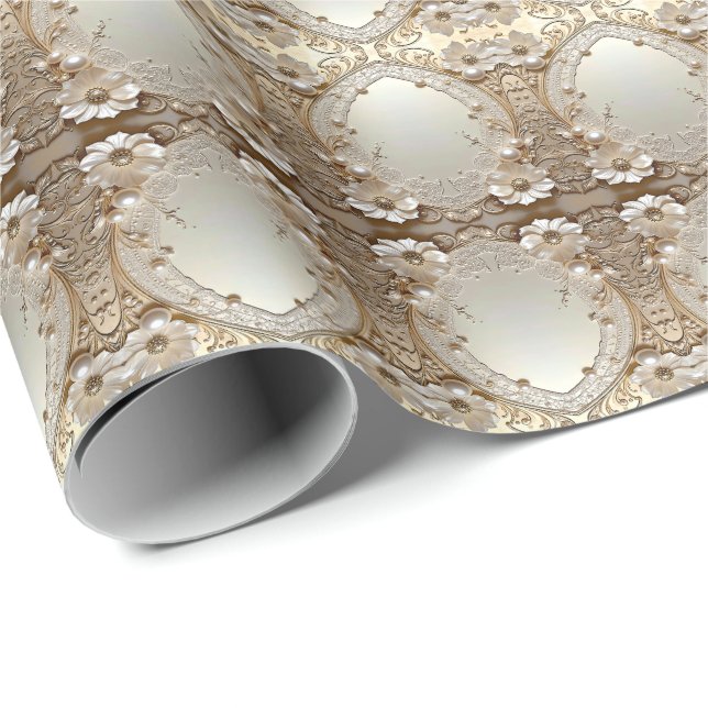 Papier Cadeau Modern White Flowers Pearls Wrapping Paper (Coin rond)