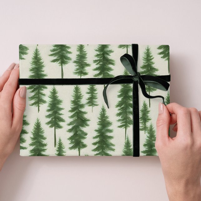 Papier Cadeau Modern Winter Pine Tree Holiday Christmas  (Créateur téléchargé)