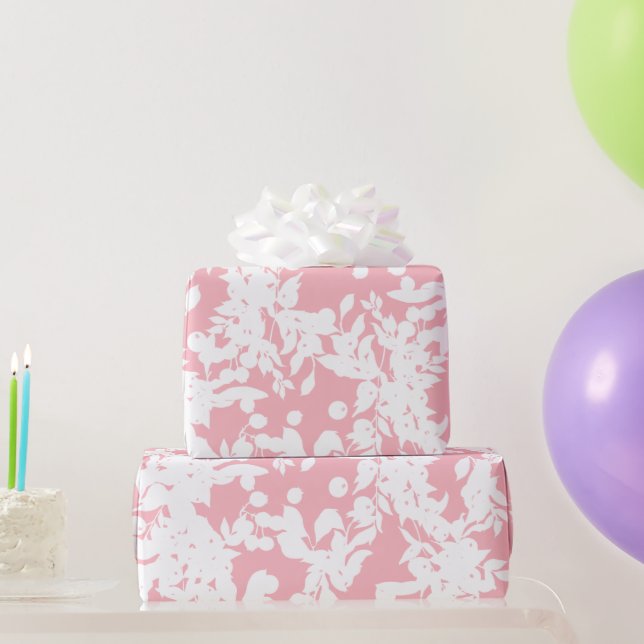 Papier Cadeau Moderne Abstrait Rose Blanc Floral (Cadeaux de fête)