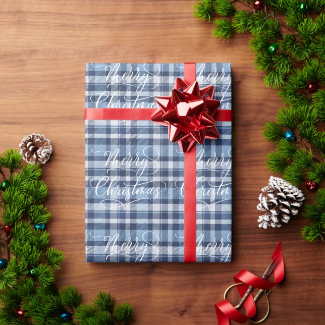 Papier Cadeau Moderne classique bleu Plaid Joyeux Noël (Cadeau de vacances)