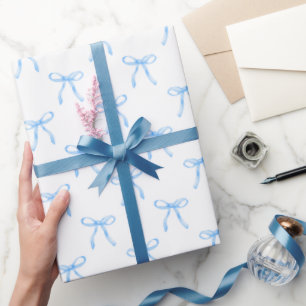 Papier Cadeau Moderne Coquette Élégante Noeud Bleu Noël