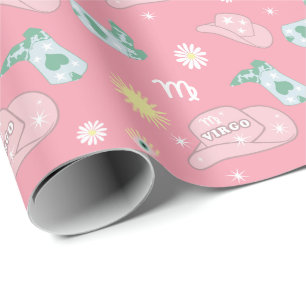 Papier Cadeau Moderne Cowgirl Virgo Zodiac Motif Boho rose