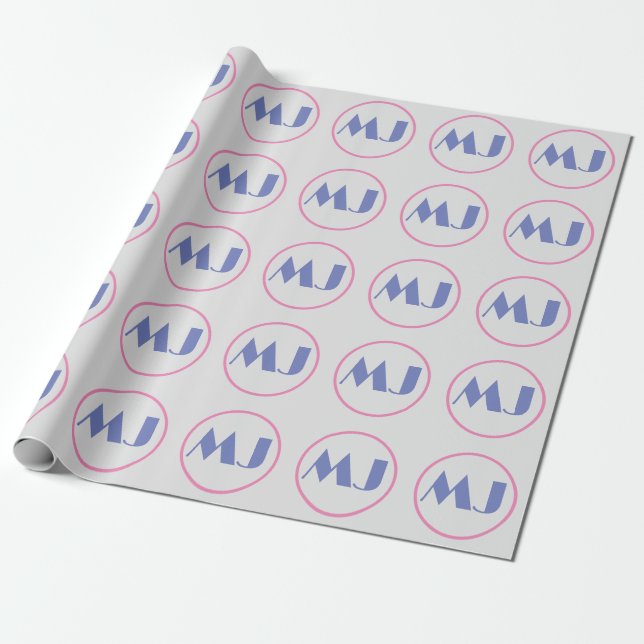 Papier Cadeau Moderne Design Monogramme Bleu Lettres initiales g (Déroulé)