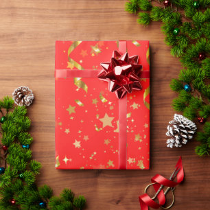 Papier Cadeau Moderne doré étoile rouge motif festif élégant
