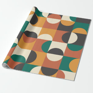 Papier Cadeau Moderne du milieu du XXe siècle Demi-cercles vert 