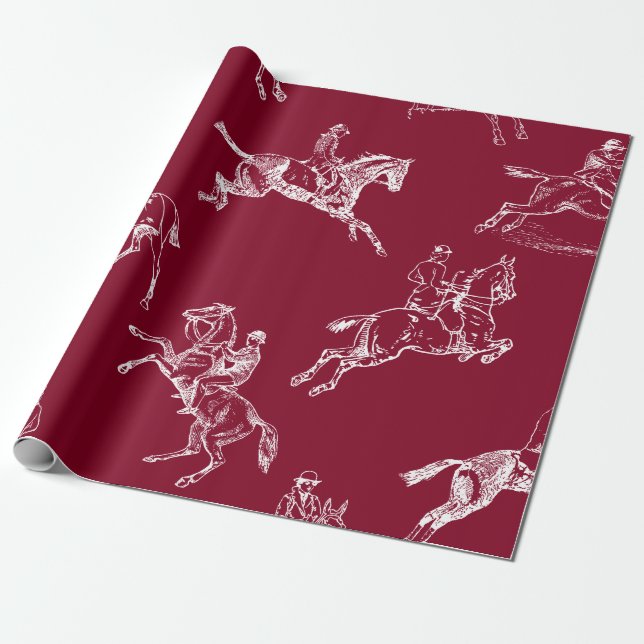 Papier Cadeau Moderne élégant Burgundy Horseback Riding Toile (Déroulé)