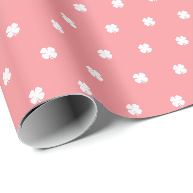 Papier Cadeau Moderne Elegant Festif rose Lucky Motif Clover (Coin rond)
