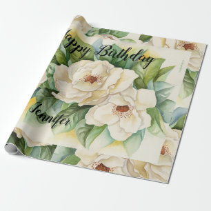 Papier Cadeau Moderne Elégant Floral Anniversaire Noir Nom Scrip