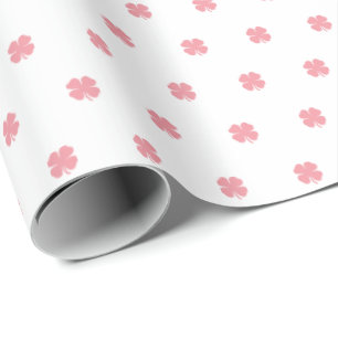Papier Cadeau Moderne Élégant Motif de Trèfle Chanceux Rose Fest