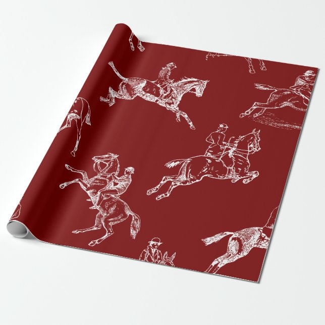Papier Cadeau Moderne élégant Rouge foncé Horseback Toile d'équi (Déroulé)