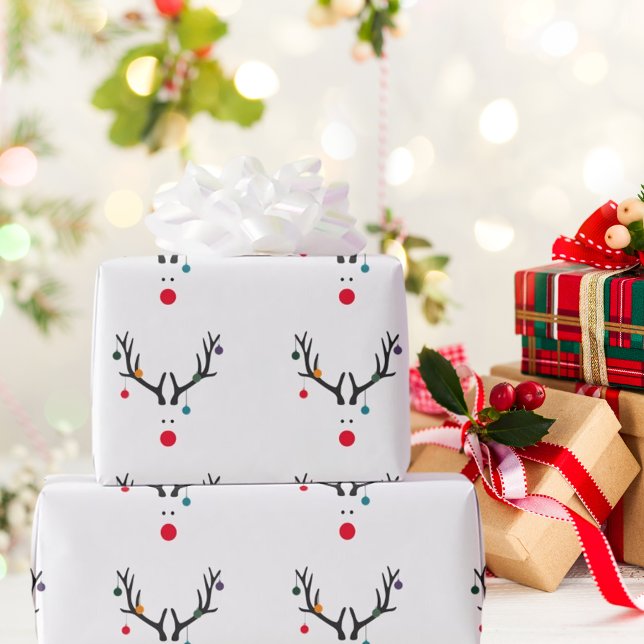 Papier Cadeau Moderne et drôle rennes de Noël abstraits sur blan (Créateur téléchargé)