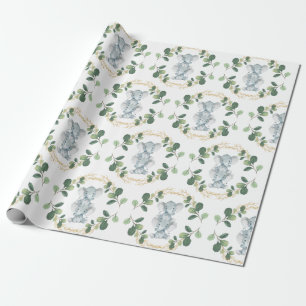 Papier Cadeau Moderne et élégant Twin Baby Elephant Green Gold