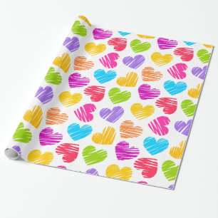 Papier Cadeau Moderne et Fille Vibrant Doodled Hearts Valentine