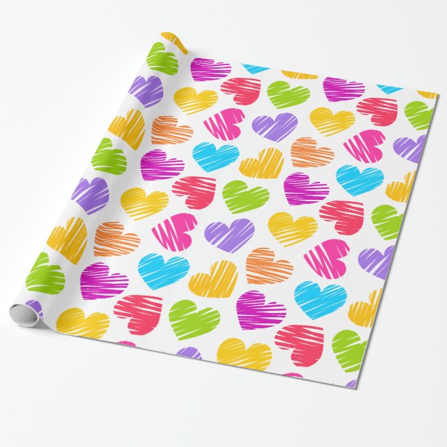Papier Cadeau Moderne et Fille Vibrant Doodled Hearts Valentine (Déroulé)