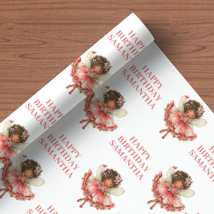 Papier Cadeau Moderne Fille Fée Rougeur Floral Anniversaire Emba
