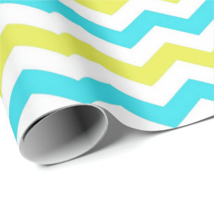 Papier Cadeau Moderne, frais, tendance vert, jaune, blanc chevro