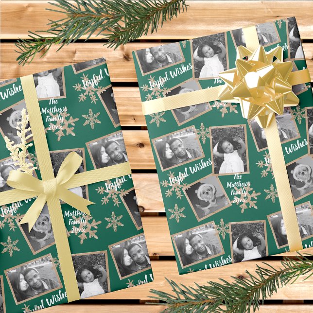 Papier Cadeau Moderne Green Rustic Snowflake Motif 3 Photo (Créateur téléchargé)