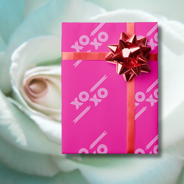 Papier Cadeau Moderne Hot rose et blanc XOXO Valentine (Créateur téléchargé)