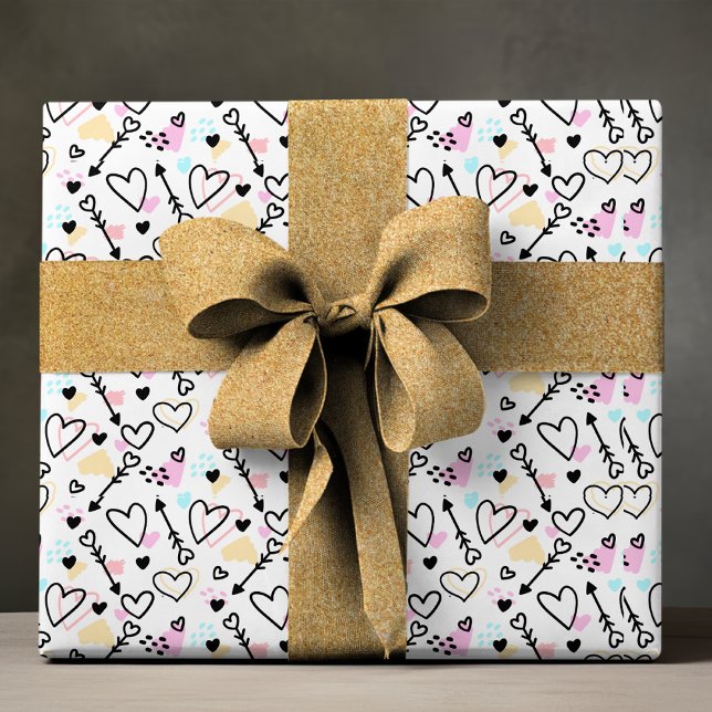 Papier Cadeau Moderne Love Coeur tendance Romantique Doodle Moti (Créateur téléchargé)
