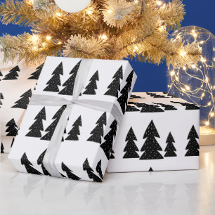Papier Cadeau Moderne motif d'arbre de Noël noir scandinave