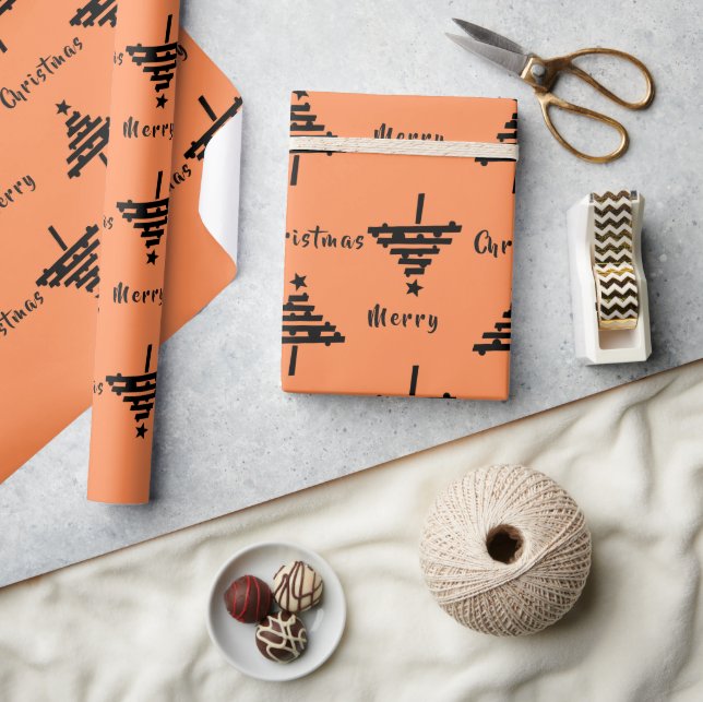 Papier Cadeau Moderne motif d'arbre de Noël orange et noir pour  (Artisanat)
