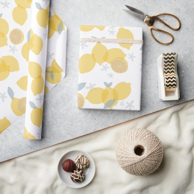 Papier Cadeau Moderne Pastel Citrus Lemons Motif (Artisanat)