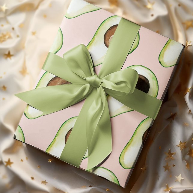 Papier Cadeau Moderne Pastel Rose Et Vert Motif Avocado (Créateur téléchargé)