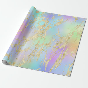 Papier Cadeau Moderne Rainbow dégradent et Motif en marbre d'or