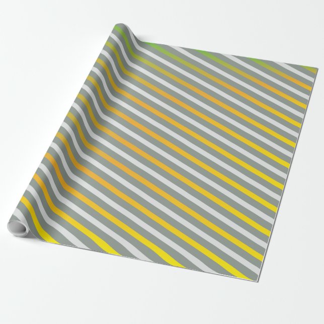 Papier Cadeau Moderne rayé Motif gris vert orangé gris beau (Déroulé)